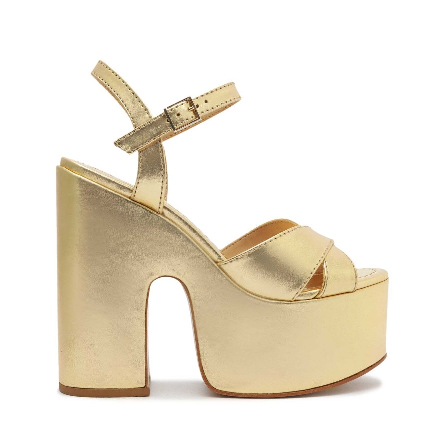 Keefa Sandale Aus Vergoldetem Metallic-Leder Mit Ausschnitten | Schutz Shoes Clearance